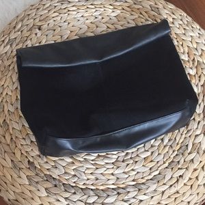 Faux Leather & Velvet Clutch